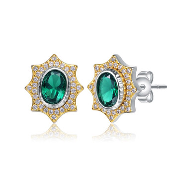 Bông tai Rachel Glauber Rhodium And 14K Gold Plated Emerald Cubic Zirconia Stud Earrings