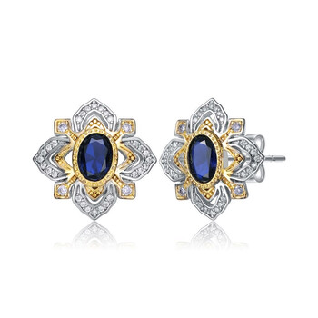 Bông tai Rachel Glauber Rhodium And 14K Gold Plated Sapphire Cubic Zirconia Stud Earrings