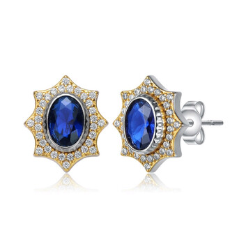 Bông tai Rachel Glauber Rhodium And 14K Gold Plated Sapphire Cubic Zirconia Stud Earrings