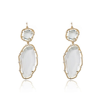 Bông tai Riccova Sliced Glass 14K Gold Plated Clear Sliced Stones Long Dangle Earring