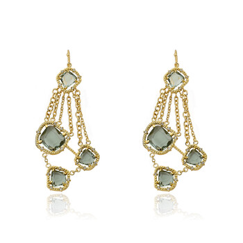 Bông tai Riccova Sliced Glass 14K Gold Plated Black Sliced Glass On Chains Chandelier Dangle Earring