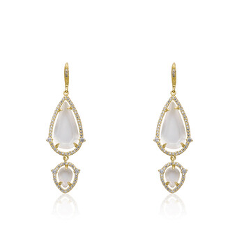 Bông tai Riccova Sand Stone 14K Gold Plated Cz Detailed Clear Sand Stone Double Teardrop Dangle Earring