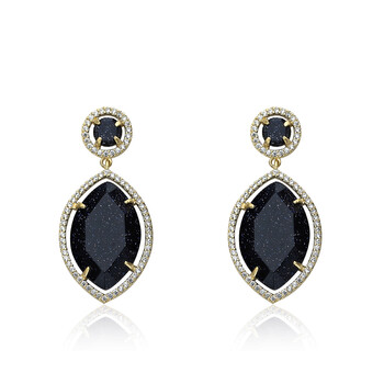 Bông tai Riccova Sand Stone 14K Gold Plated Cz Detailed Blue Sand Stone Teardrop Dangle Earring