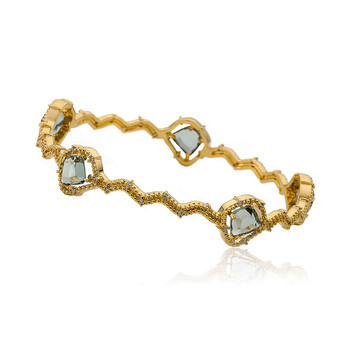 Vòng tay Riccova Sliced Glass 14K Gold Plated Cz Zig Zag Designed Bangle Accented With Black Sliced Glass Stations chính hãng