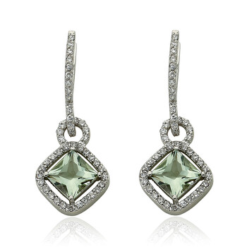 Bông tai Riccova Arctic Mist By Riccova Cubic Zirconia Small Hoop Diamond Shape Green Amethyst Charm Dangle