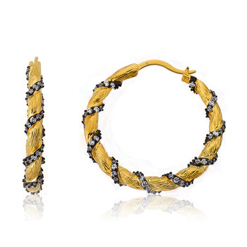 Bông tai Riccova Cosmopolitan Satin 14K Gold Plated Hoop Earring With Cubic Zirconia In Black Rhodium Stripes