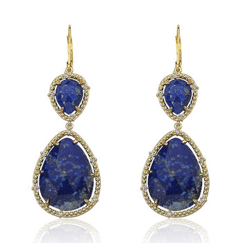 Riccova Gem Stone 14K Gold Plated Cubic Zirconia Trimmed Precious Lapis Double Drop Large Dangle Earring 1 Bông tai Riccova Gem Stone 14K Gold Plated Cubic Zirconia Trimmed Precious Lapis Double Drop Large Dangle Earring