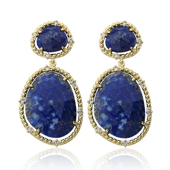 Bông tai Riccova Gem Stone 14K Gold Plated Cubic Zirconia Trimmed Precious Lapis Double Dangle Earring