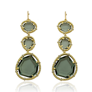 Bông tai Riccova Sliced Glass 14K Gold Plated Cubic Zirconia Trimmed Triple Black Sliced Glass Teardrop Dangle Earring