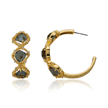 Bông tai Riccova Sliced Glass 14K Gold Plated Studded Hoop Earring Accented With Triple Cz