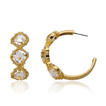 Bông tai Riccova Sliced Glass 14K Gold Plated Studded Hoop Earring Accented With Triple Cz