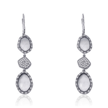 Bông tai Riccova City Light Rhodium Plated Cz & Faceted Glass Dangle Leverback Earring