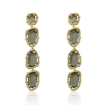 Bông tai Riccova Sliced Glass 14K Gold Plated Cz Around Black Sliced Glass Long Dangle Earring