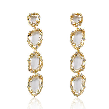 Bông tai Riccova Sliced Glass 14K Gold Plated Cz Around Clear Sliced Glass Long Dangle Earring/ Brass