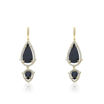 Bông tai Riccova Sand Stone 14K Gold Plated Cz Detailed Blue Sand Stone Double Teardrop Dangle Earring