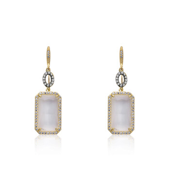 Bông tai Riccova Sand Stone 14K Gold Plated Cz Detailed Clear Sand Stone Rectangle Dangle Earring