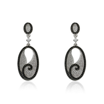 Bông tai Riccova Micro-Pave Rhodium Plated Micro-Pave Cubic Zirconia Dangle Earring Accented In Black Cubic Zirconia Trim & Swirl Design/ Brass