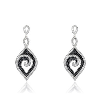 Bông tai Riccova Micro-Pave Rhodium Plated Cubic Zirconia Micro-Pave Detailed Swirl Dangle Earring Accented With Black Micro Pave Cubic Zirconia'S Center/ Bras
