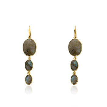 Bông tai Riccova Gem Stone By Riccova 14K Gold Plated Triple Labradourite Gem Stone Dangle Earring/ Brass