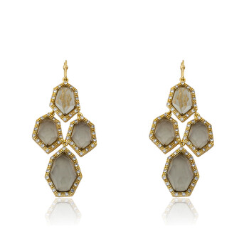 Bông tai Riccova City Lights 14K Gold Plated Cubic Zirconia & Faceted Black Glass Chandelier Earring/ Brass