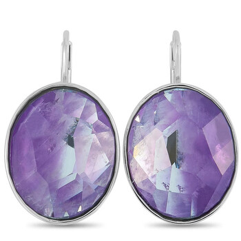 Bông tai Swarovski Oval Rhodium-Plated Stainless Steel And Purple Crystal Earrings