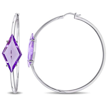 Amour 12 1/2 Ct Tgw Amethyst Prism Sterling Silver Hoop Earrings 1 Bông tai Amour 12 1/2 Ct Tgw Amethyst Prism Sterling Silver Hoop Earrings