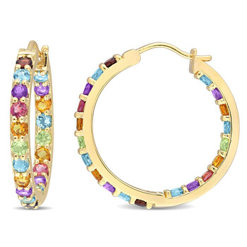 Amour Yellow Silver 2 3/4 Ct Tgw Garnet, Swiss Blue Topaz, Pink Tourmaline, Honey Citrine, Amethyst-Brazil, London Blue Topaz And Peridot Hoop Earrings 2 Bông tai Amour Yellow Silver 2 3/4 Ct Tgw Garnet